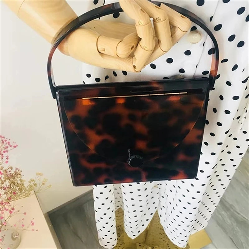 Women's Acrylic Bags Black Amber Leopard Clutch Purse Handbag