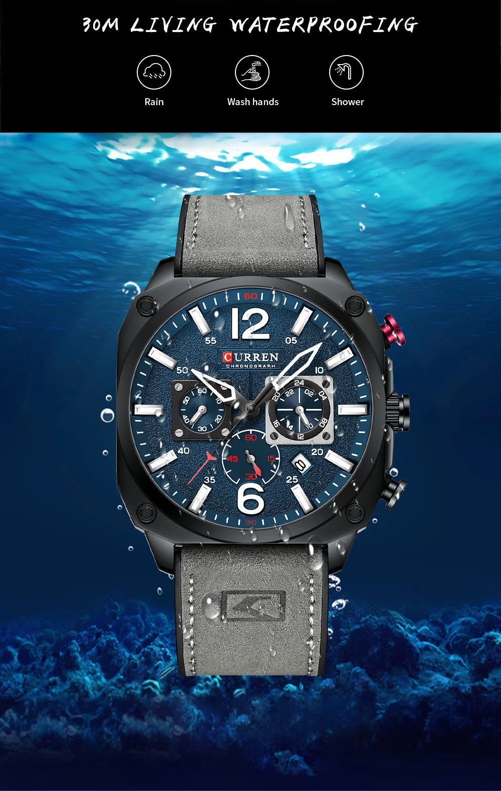 Men's Military Sports Watch - Leather Strap Chronograph Quartz