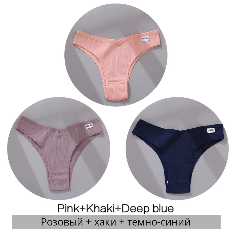 Women's Cotton Brazilian Panties 3-Piece Set - V-Waist Bikini Underwear
