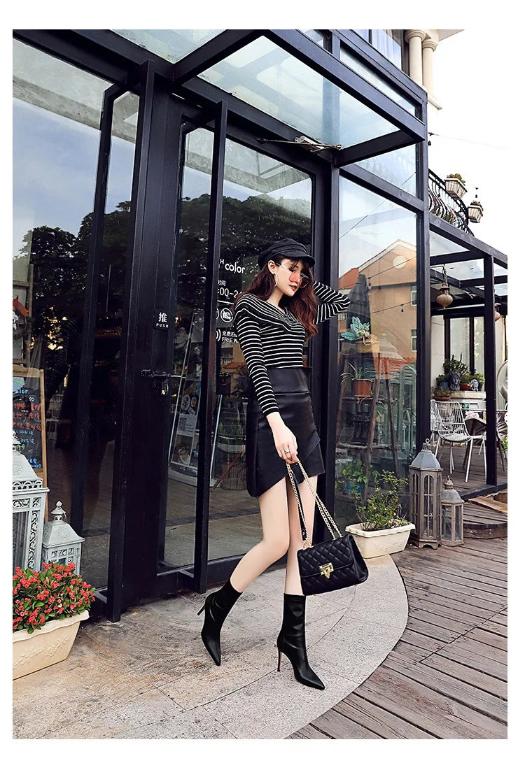 Leather Ankle Boots High Heel