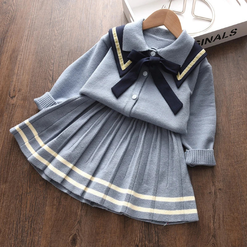 Girl's Knitted Sweater Top and Ruffles Skirt