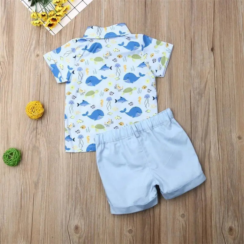 Summer Infant Boys Baby Kids Clothes Sets 1-6Y Whale Print Tops Shorts Pants Outfit Set