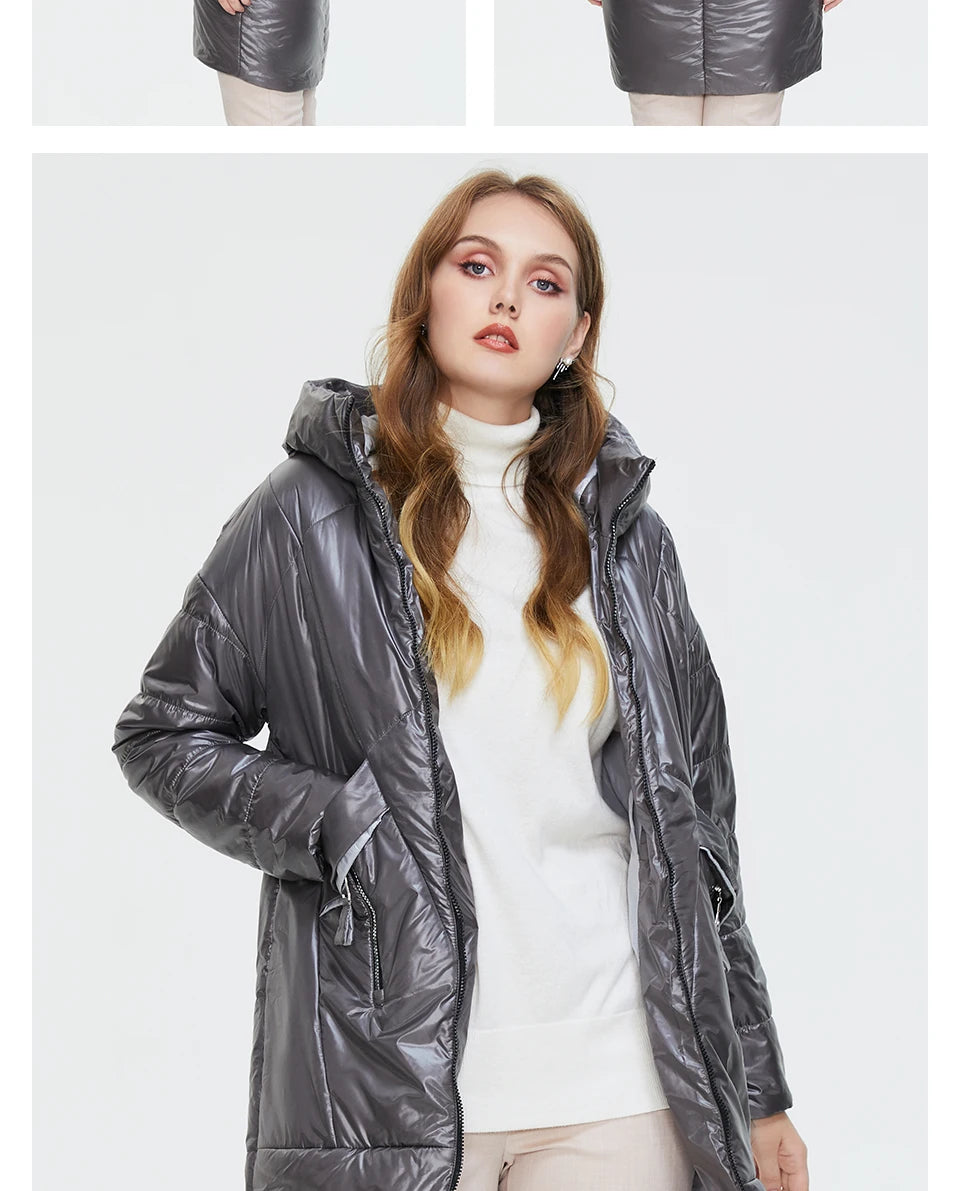 Women's Hooded Parka Jacket Plus Size Mid-Length Cotton Lined Coat