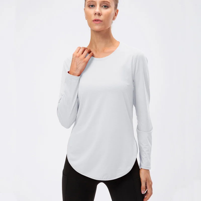 UPF50+ Women's Workout Shirt Loose Long Sleeve Sports Top Breathable Quick Dry Yoga Exercise Fitness Running Shirt