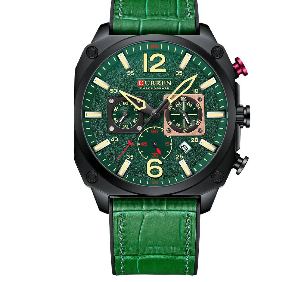 Men's Military Sports Watch - Leather Strap Chronograph Quartz