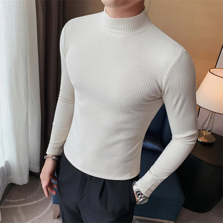 Men's Slim Fit Mock Neck Long Sleeve Solid Color T-Shirt