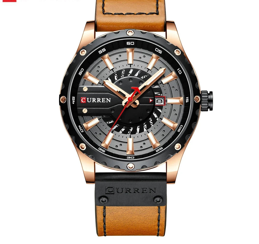 Premium Waterproof Men's Watch with Calendar - Luxury Leather Sport Military Wristwatch