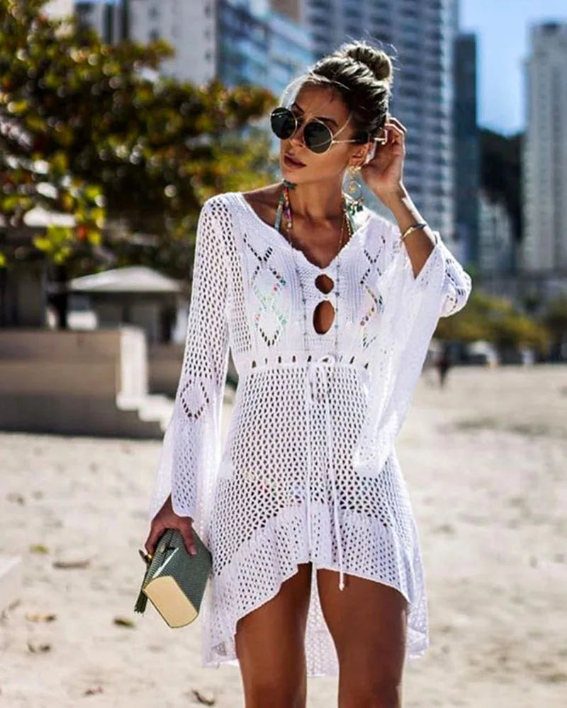 Women's Cover Up Bikini Swimsuit Cover-up Beach Bathing Suit Beach Wear Knitting Swimwear Mesh Beach Dress Tunic Robe