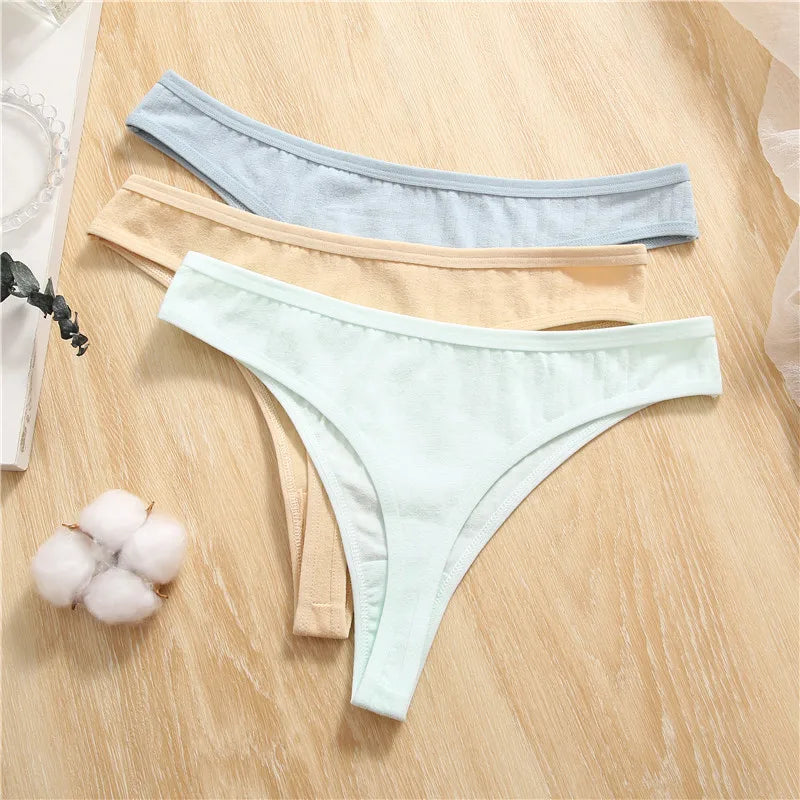 3PCS Cotton Thongs Women's Soft T-Back Underwear Set - Low Waist G-String Panties Lingerie