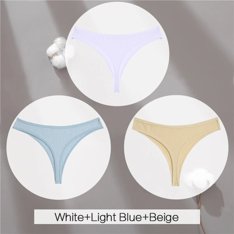 3PCS Cotton Thongs Women's Soft T-Back Underwear Set - Low Waist G-String Panties Lingerie