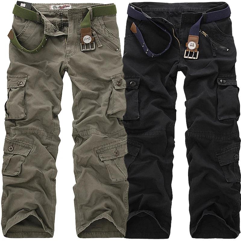 Men's Cotton Cargo Pants - Casual Loose Multi-Pocket Long Trousers Plus Size