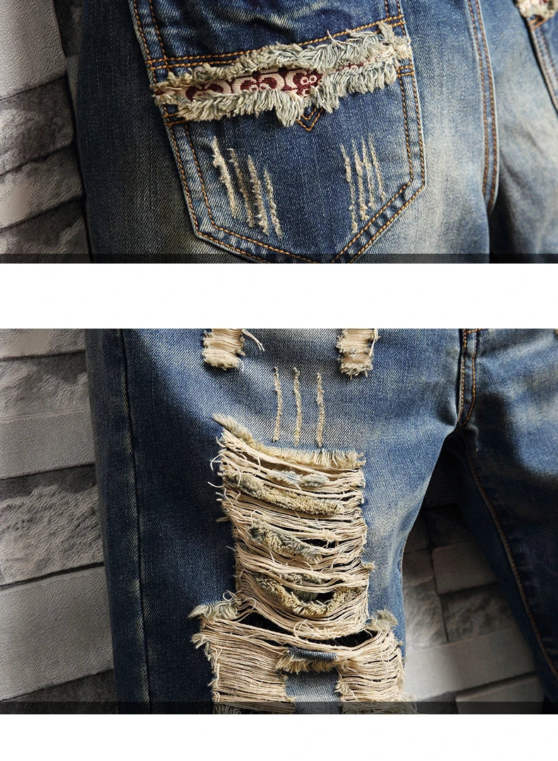 Men's Hole Ripped Denim Shorts