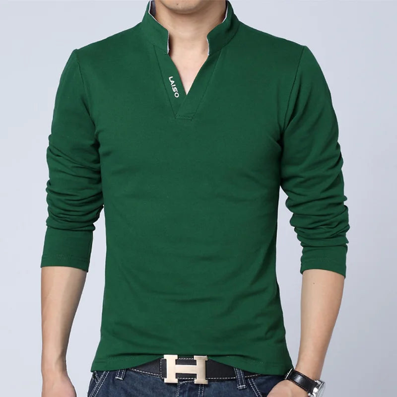 Men's Cotton t Mandarin Collar Long Sleeve T-Shirt