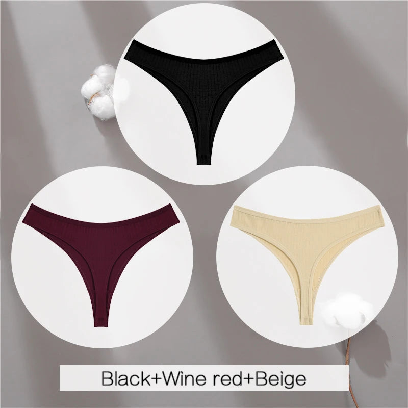 3PCS Cotton Thongs Women's Soft T-Back Underwear Set - Low Waist G-String Panties Lingerie