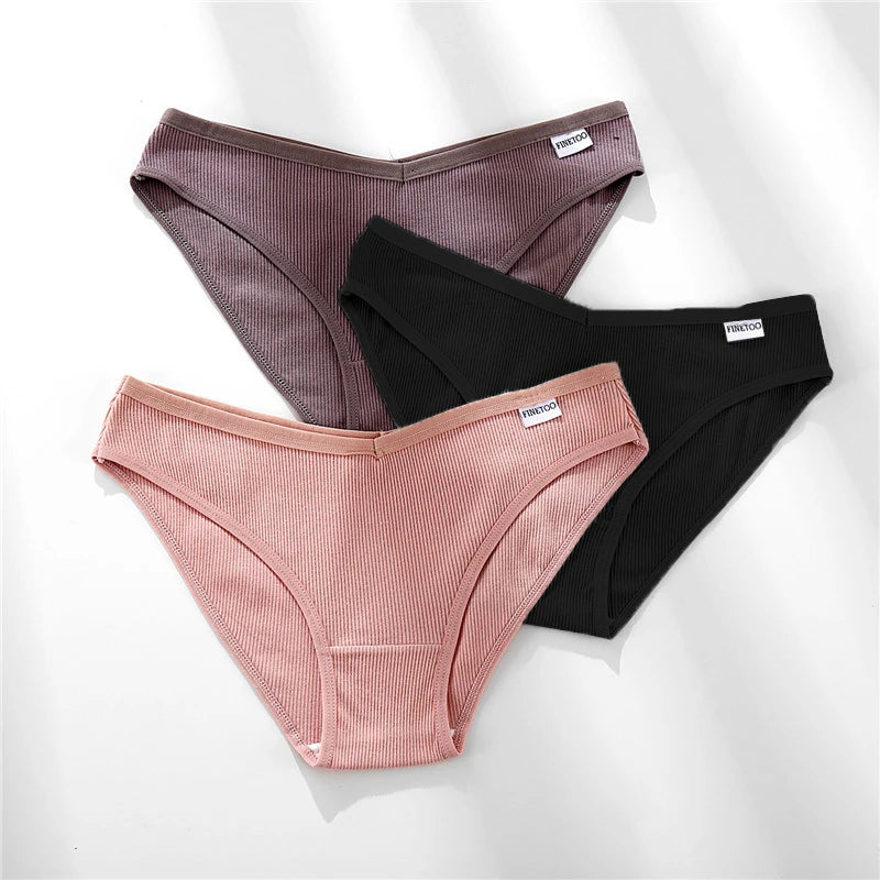 Women's 3Pcs/set Cotton Fruit Embroidery Underwear Low-Rise Briefs Underpants Panties