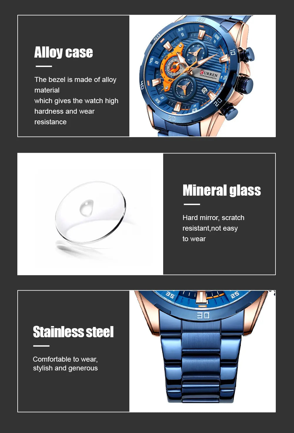 Men's Sports Watch - Full Steel Waterproof Chronograph Quartz