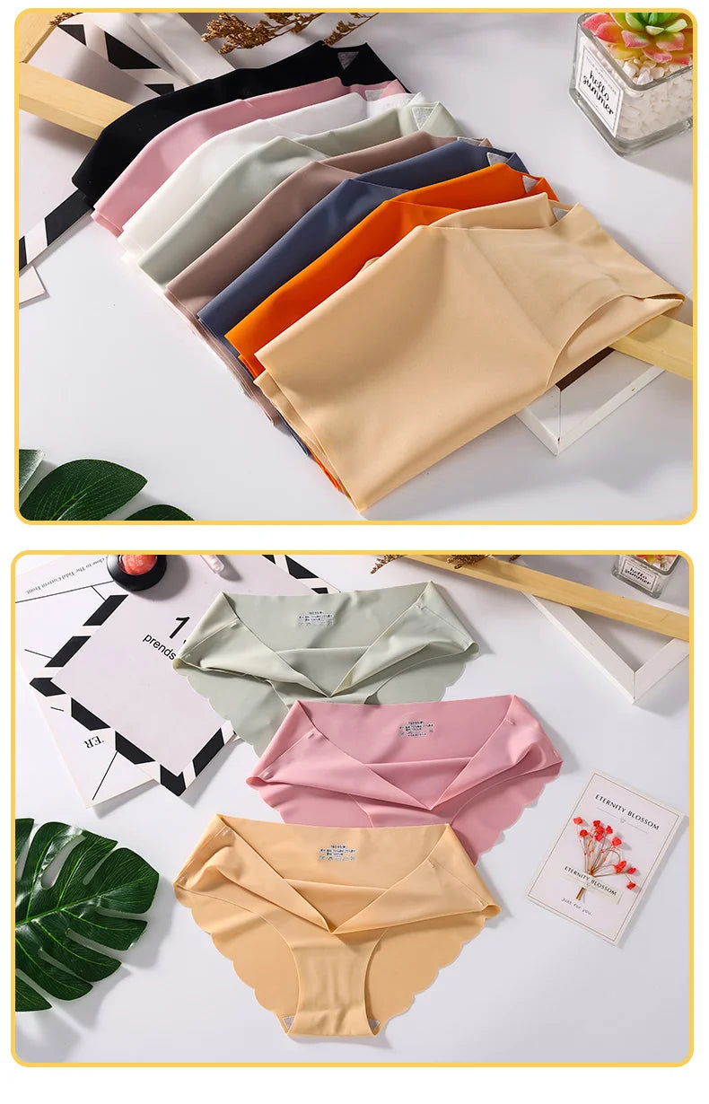 Women's Seamless Panties 3-Piece Set - Low Waist Wavy Edge Briefs