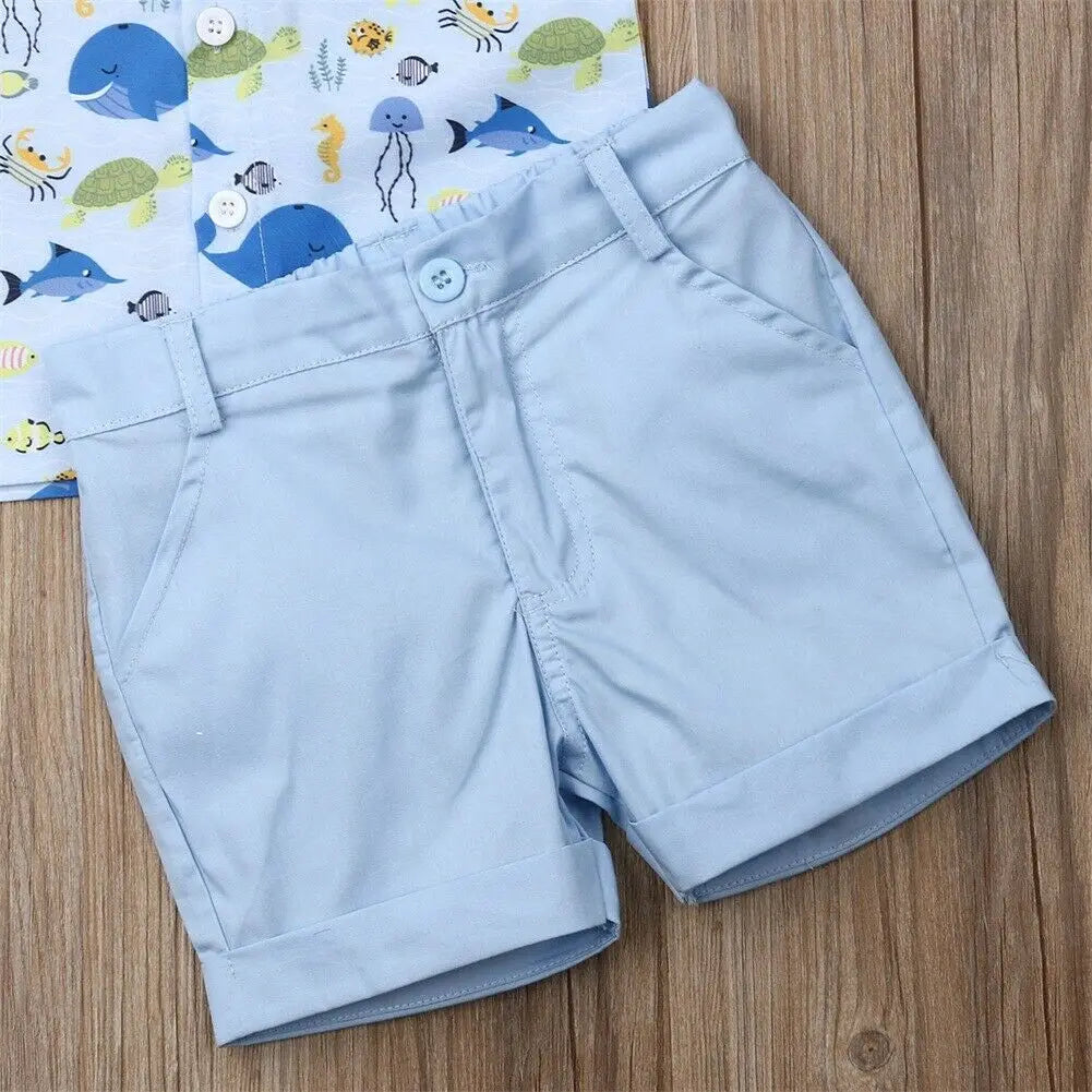 Summer Infant Boys Baby Kids Clothes Sets 1-6Y Whale Print Tops Shorts Pants Outfit Set