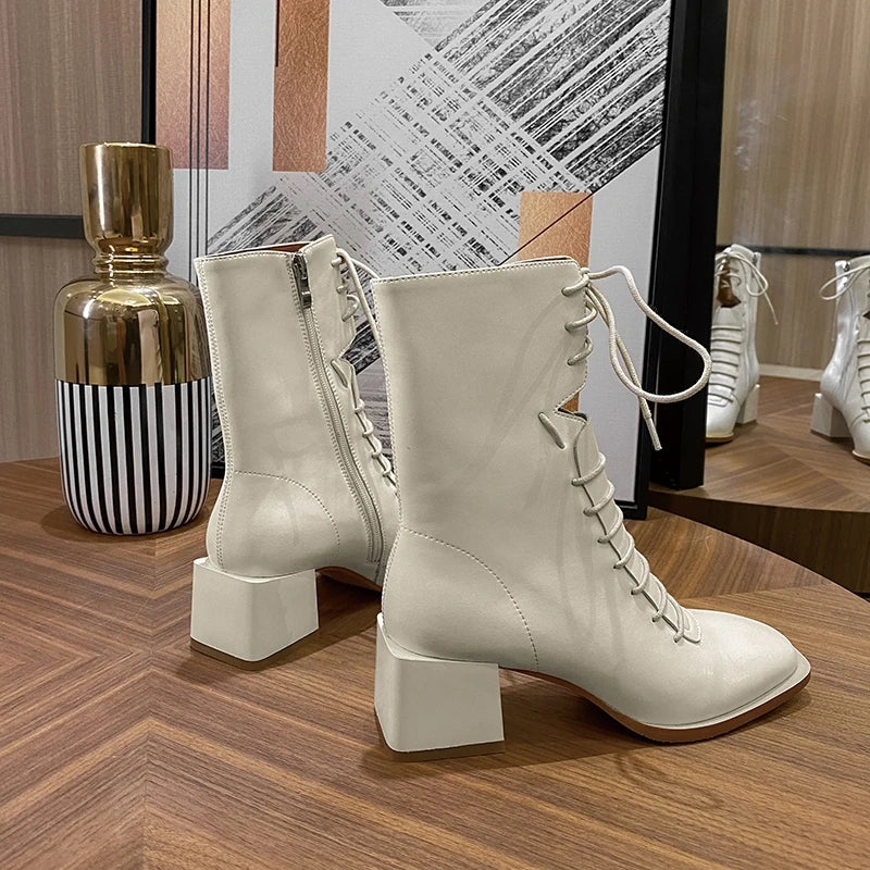 Women's Leather High Heel Ankle Boots