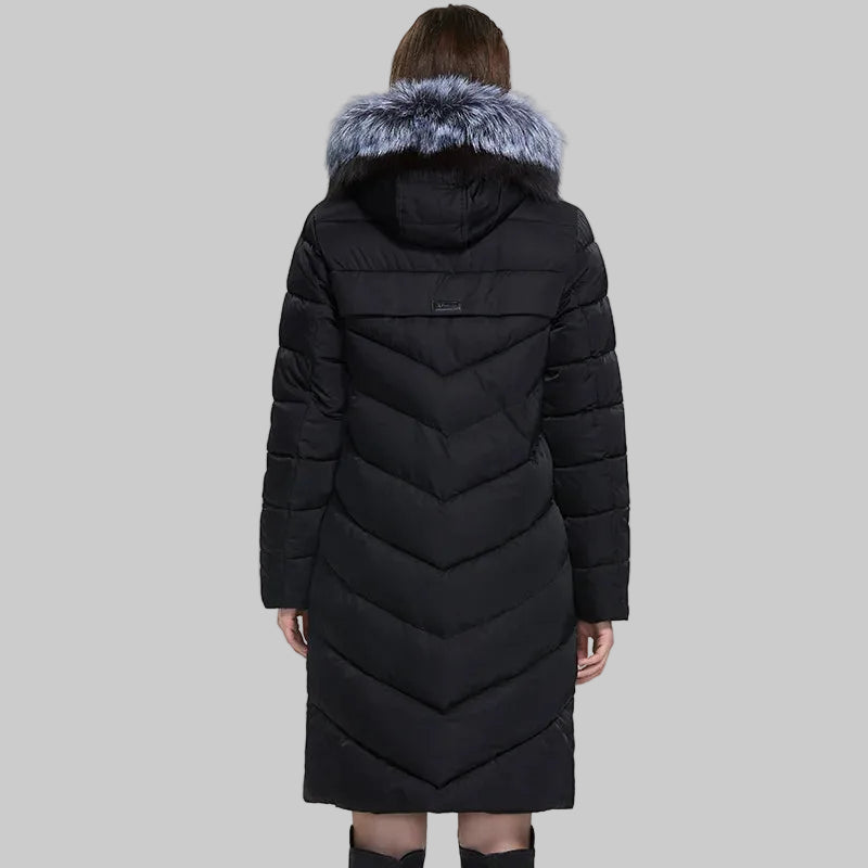 Women's Fur Collar Down Coat - Extra Long Winter Jacket