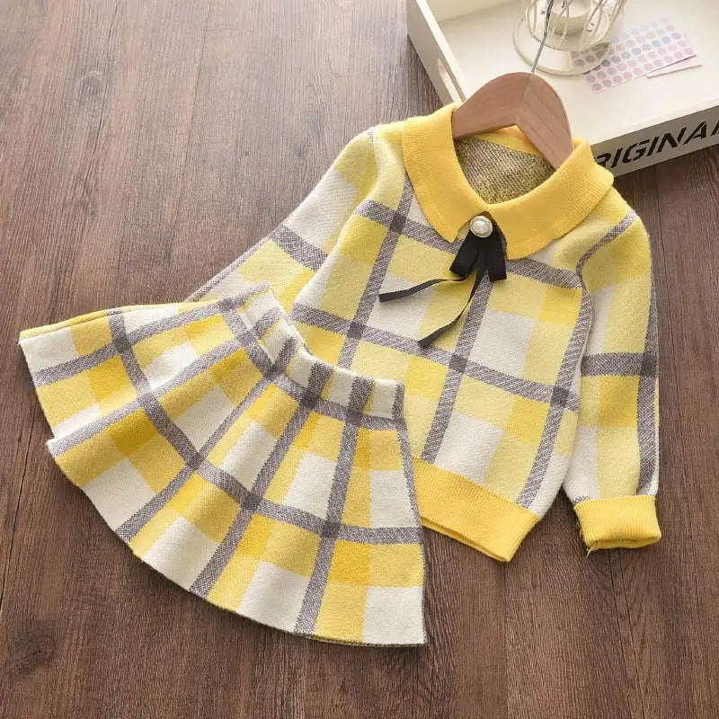 Girl's Long Sleeve Plaid Set - Top and Pant 2pcs Outfit