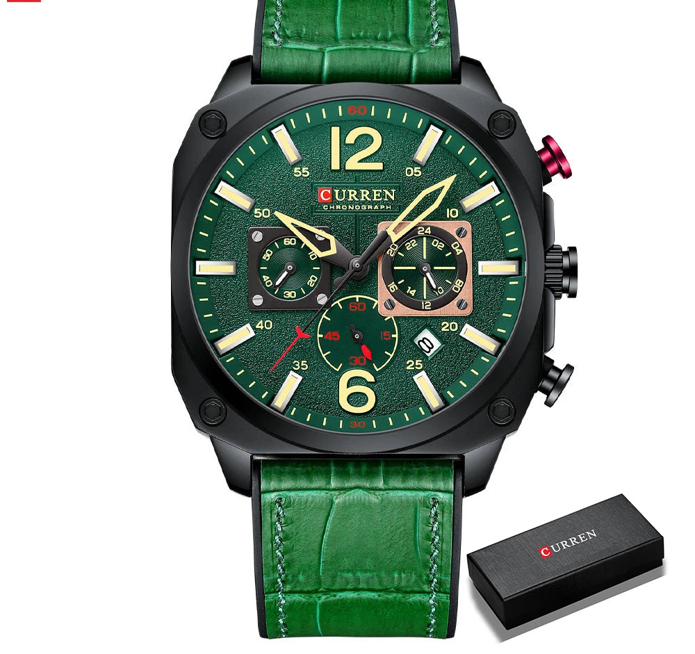 Men's Military Sports Watch - Leather Strap Chronograph Quartz