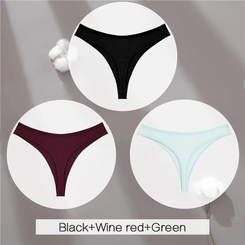 3PCS Cotton Thongs Women's Soft T-Back Underwear Set - Low Waist G-String Panties Lingerie