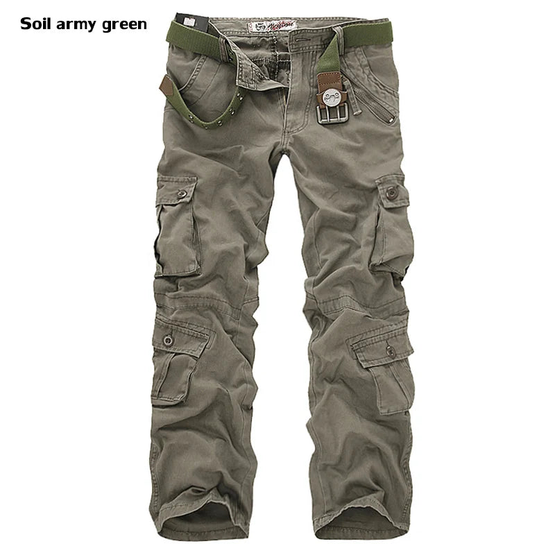 Men's Cotton Cargo Pants - Casual Loose Multi-Pocket Long Trousers Plus Size