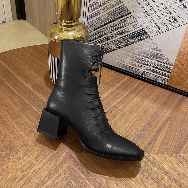 Women's Leather High Heel Ankle Boots