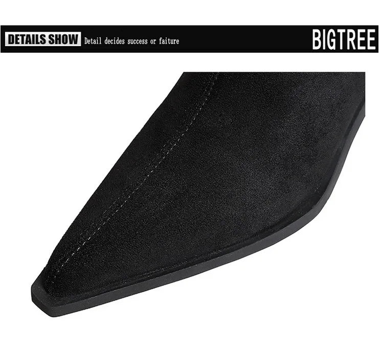 Suede Ankle Boots - Pointed Toe Thick Heel Autumn Boots for Women