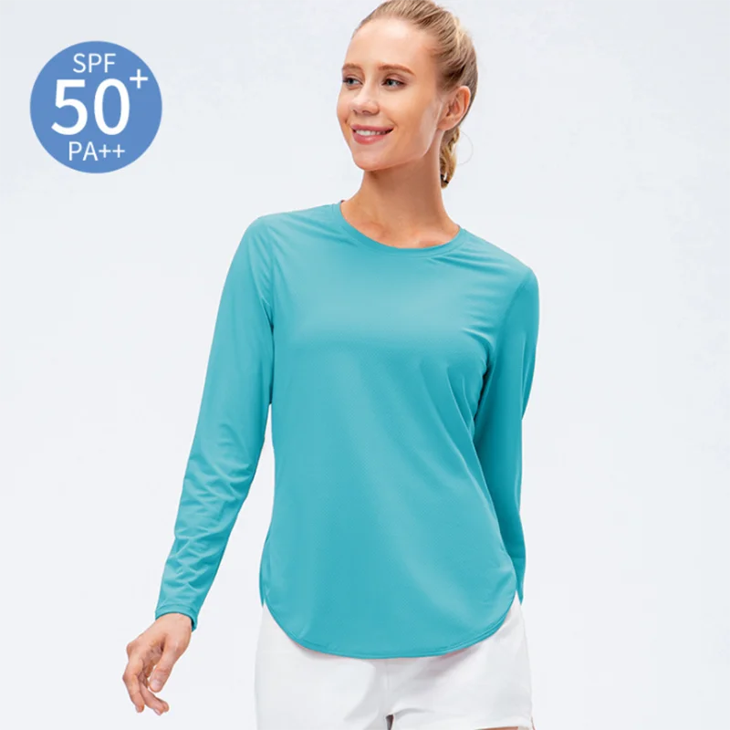 UPF50+ Women's Workout Shirt Loose Long Sleeve Sports Top Breathable Quick Dry Yoga Exercise Fitness Running Shirt