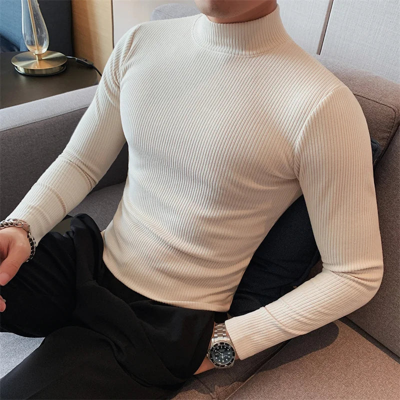 Men's Slim Fit Mock Neck Long Sleeve Solid Color T-Shirt