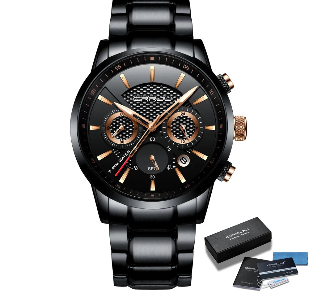 Men's Military Sports Watch - Waterproof Chronograph Gold Stainless Steel