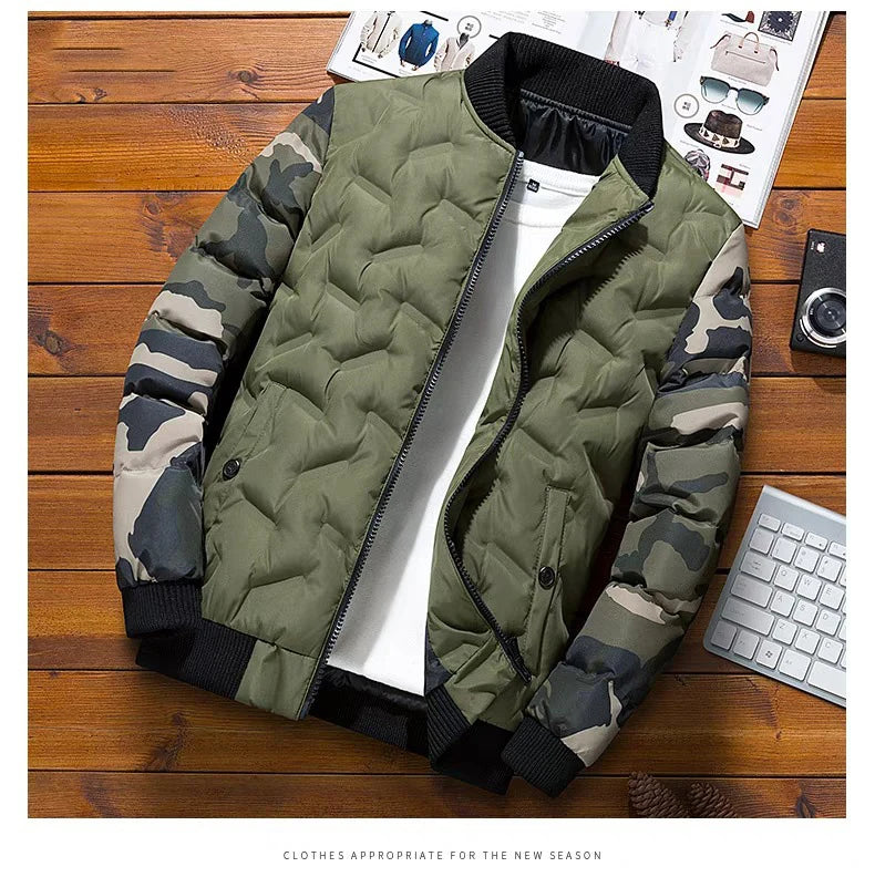 Men's Camouflage Bomber Jacket - Thick Warm Military Windbreaker Parka for Winter