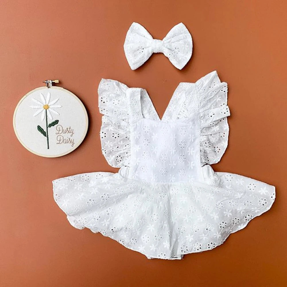 2PCS Newborn Kids Baby Girl Romper Clothes Lace Ruffles Sleeve Romper Dress - Floral Jumpsuit Headband Outfit