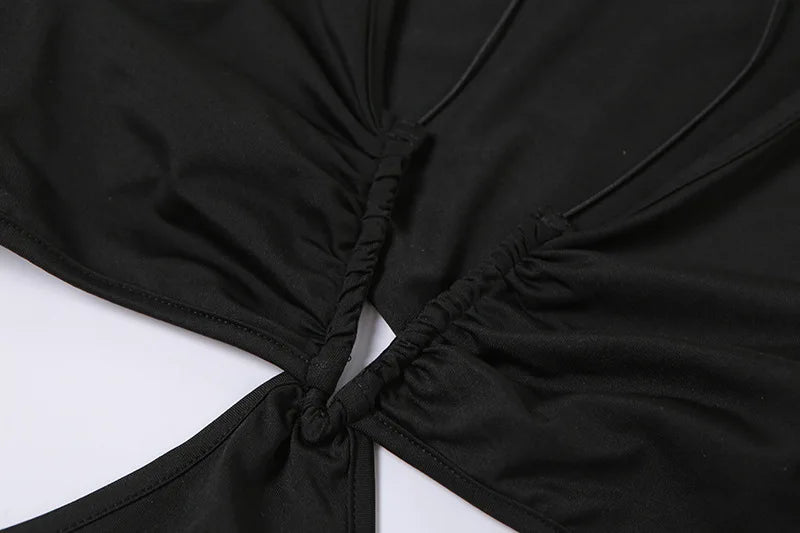 Women's Long Sleeve Halter Cut Out Black Maxi Split Long Dress