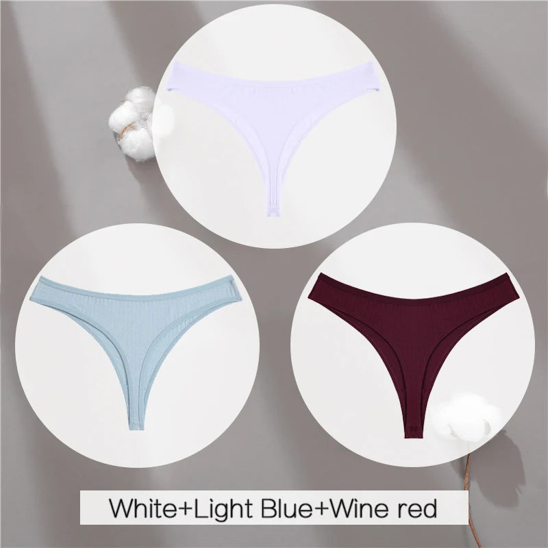 3PCS Cotton Thongs Women's Soft T-Back Underwear Set - Low Waist G-String Panties Lingerie