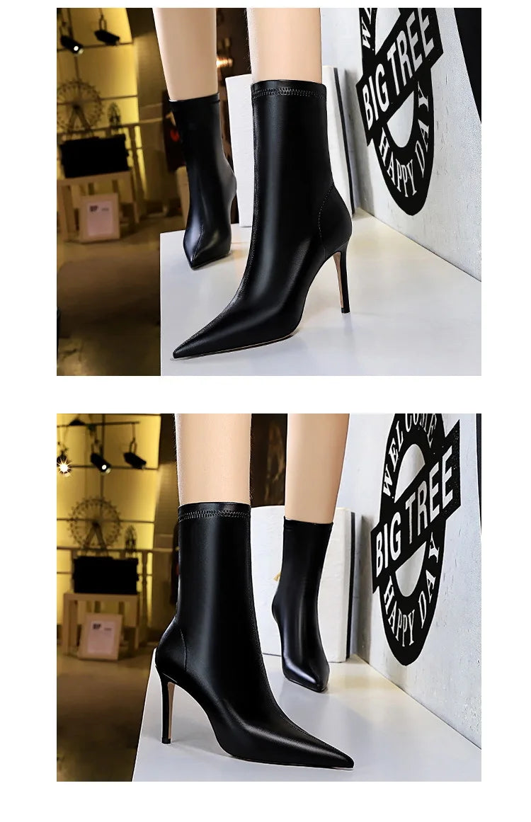 Leather Ankle Boots High Heel