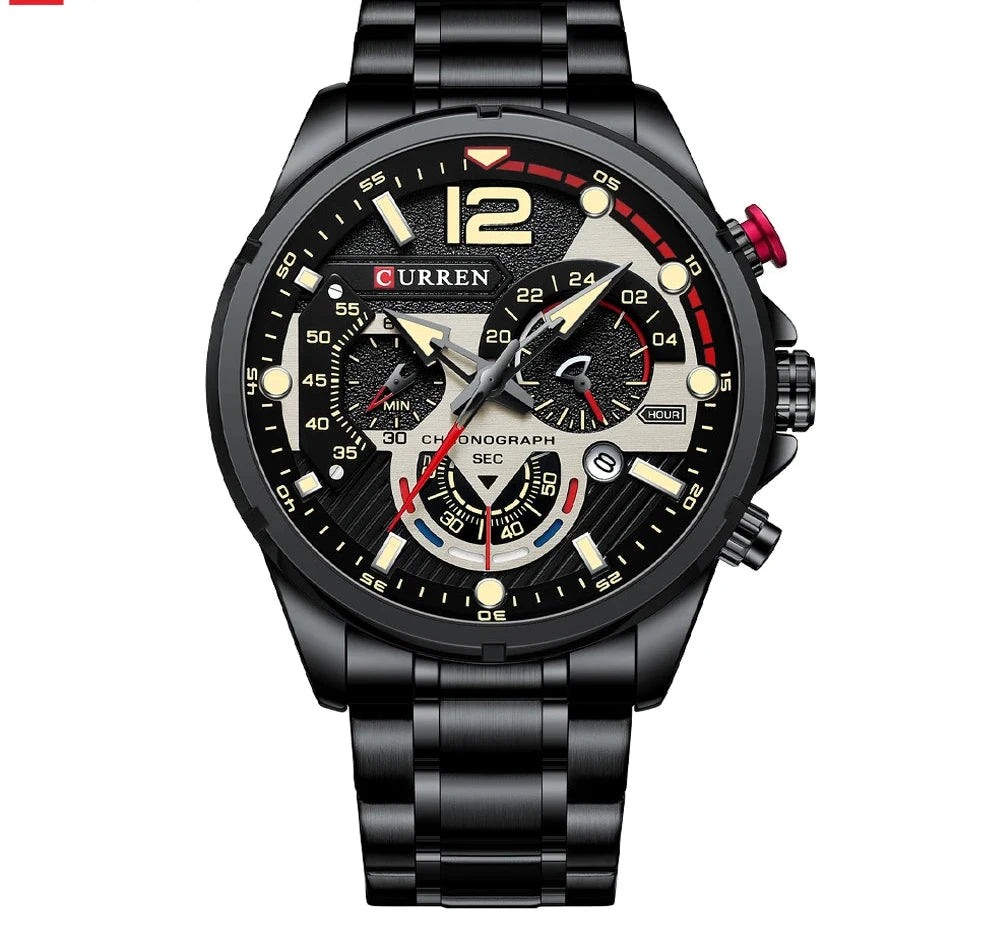 Premium Green Stainless Steel Quartz Watch - Waterproof Sport Chronograph