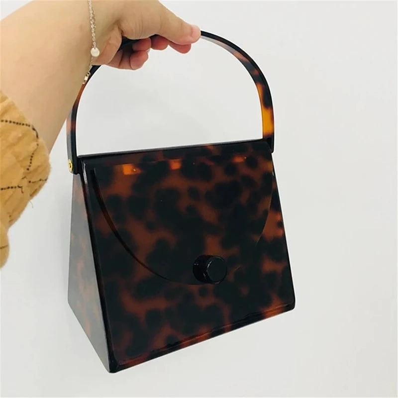 Women's Acrylic Bags Black Amber Leopard Clutch Purse Handbag