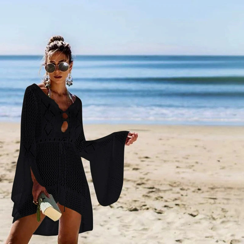 Women's Cover Up Bikini Swimsuit Cover-up Beach Bathing Suit Beach Wear Knitting Swimwear Mesh Beach Dress Tunic Robe