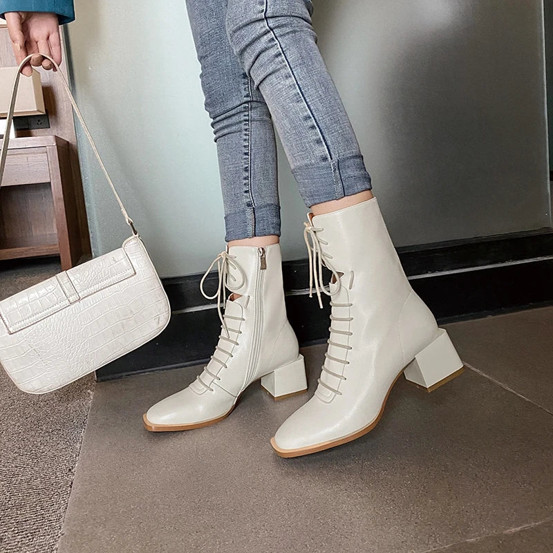 Women's Leather High Heel Ankle Boots