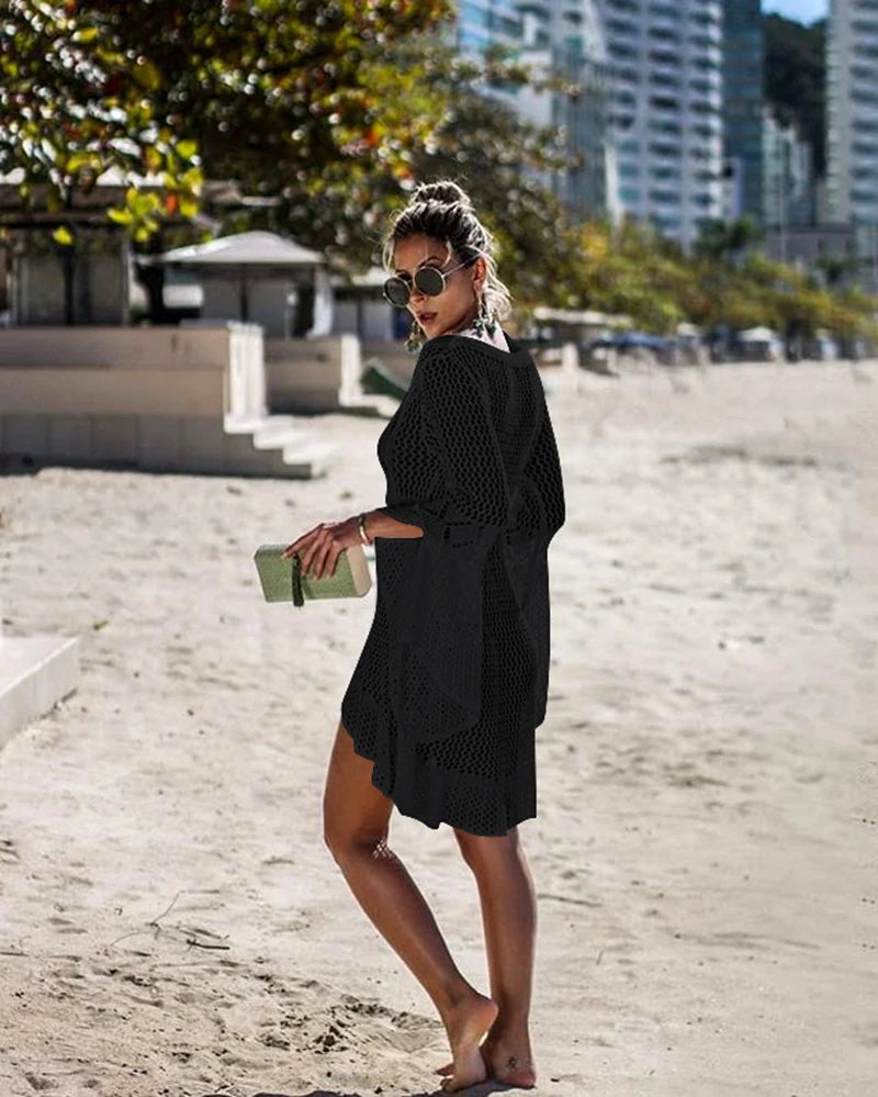 Women's Cover Up Bikini Swimsuit Cover-up Beach Bathing Suit Beach Wear Knitting Swimwear Mesh Beach Dress Tunic Robe