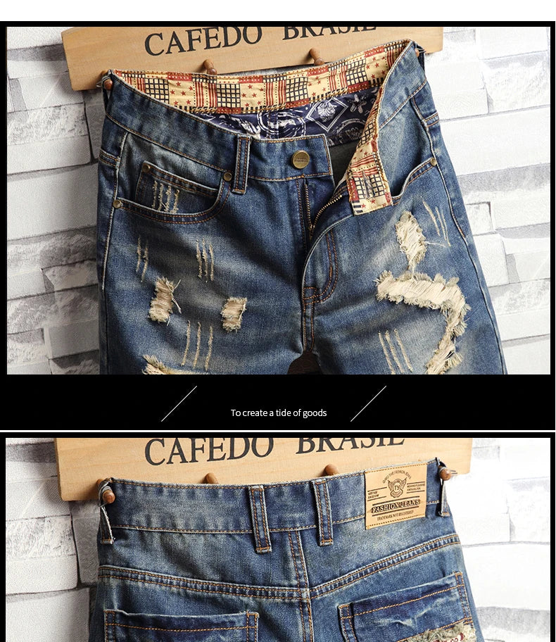 Men's Hole Ripped Denim Shorts