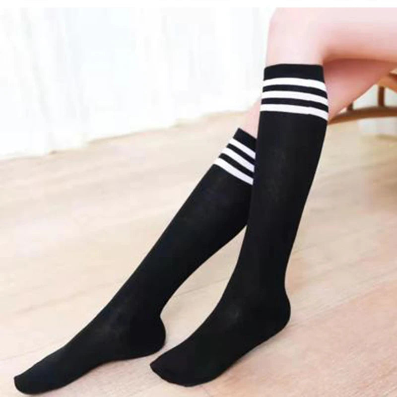 Women's Black White Striped Long Socks - Over Knee Thigh High Over The Knee Stockings Warm Knee Socks