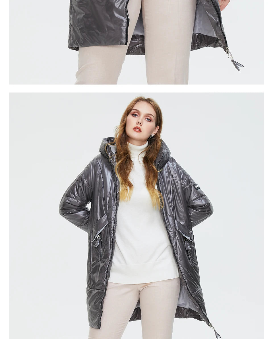 Women's Hooded Parka Jacket Plus Size Mid-Length Cotton Lined Coat