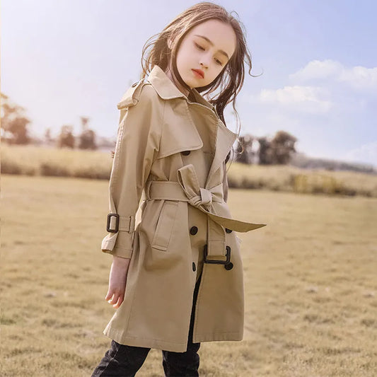 Girls Long Trench Windbreaker Coat 4-13 Years Old