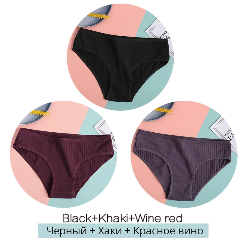 3-Pack Soft Cotton Briefs - Striped & Solid Women's Underwear