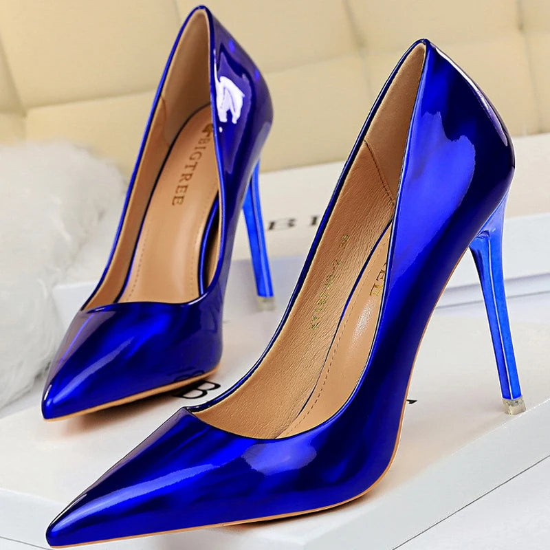 Black Patent Leather Stiletto Pumps - 10.5cm High Heels Plus Size Available