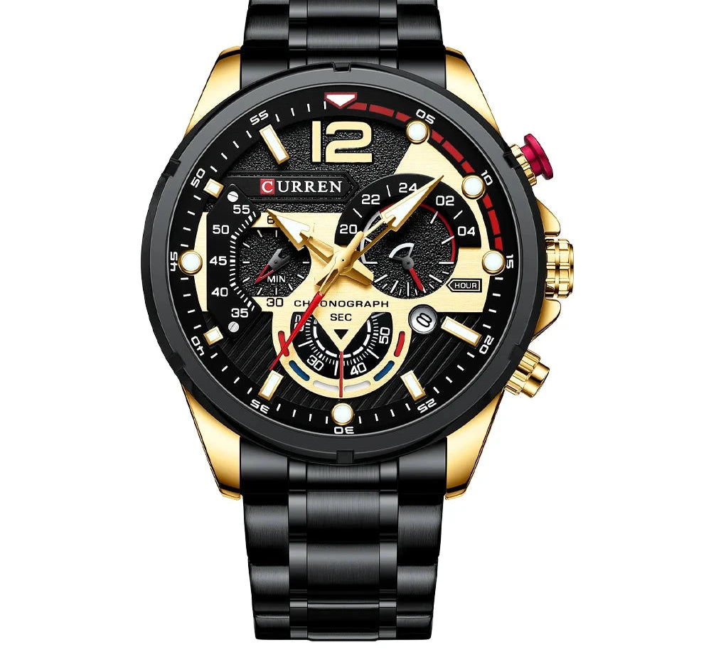 Premium Green Stainless Steel Quartz Watch - Waterproof Sport Chronograph